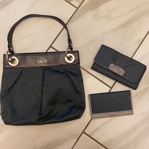 Coach hobo navy logo bag + two matching wallets